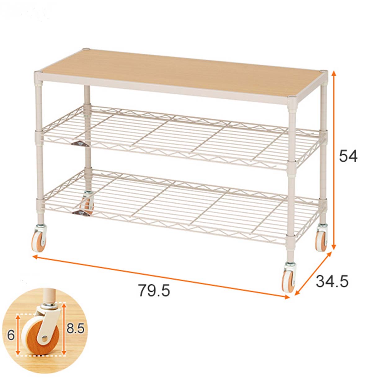 Mini TV Stand with Wood Top TV Console Table With Open Storage Shelves on Wheels 8055-3M