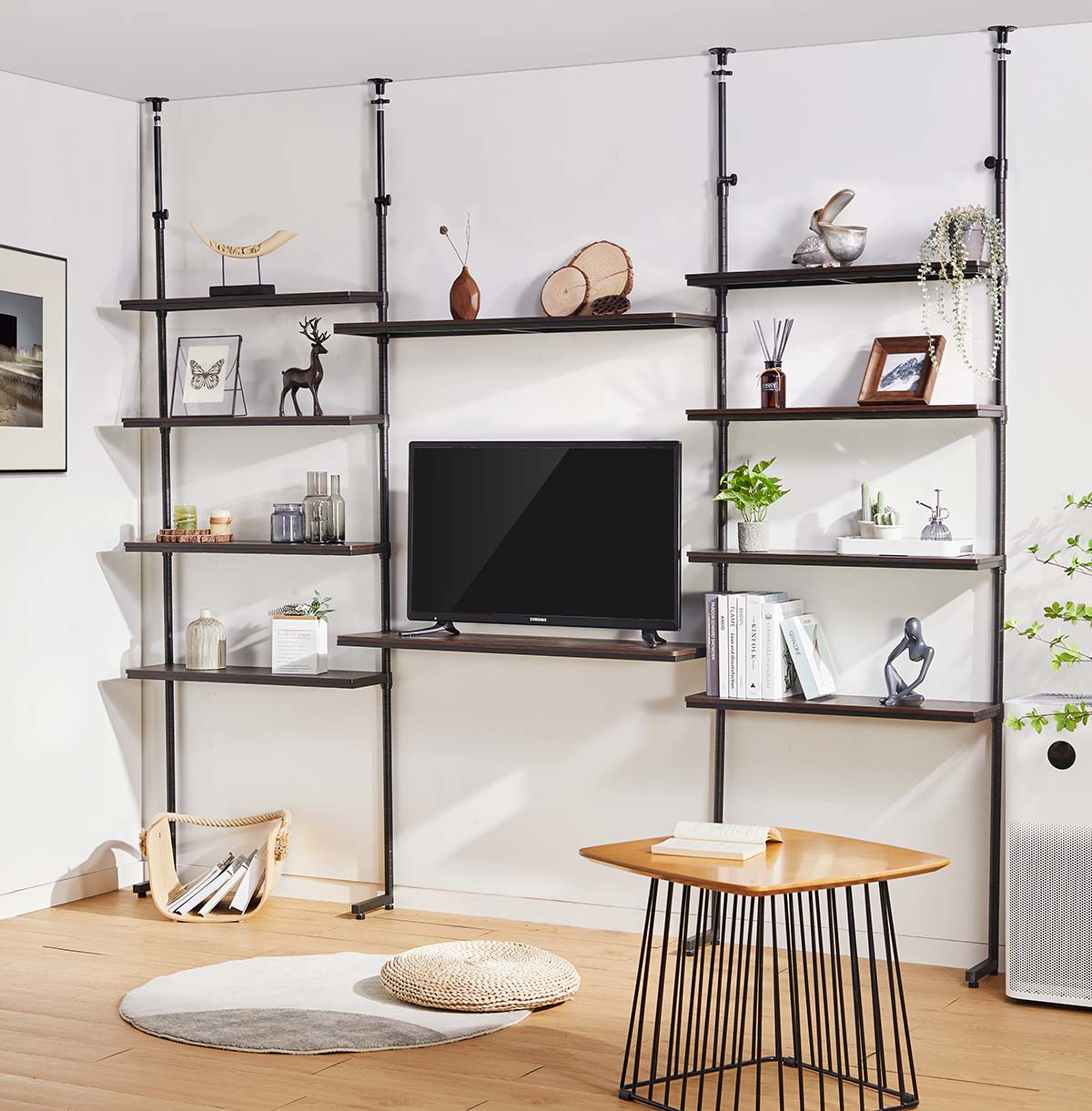 10-Tier Wall Mount Iron Pipe Shelf, DIY Open TV Stand, Bookshelf Retro Storage Shelves Pipe Shelving Hung Bracket