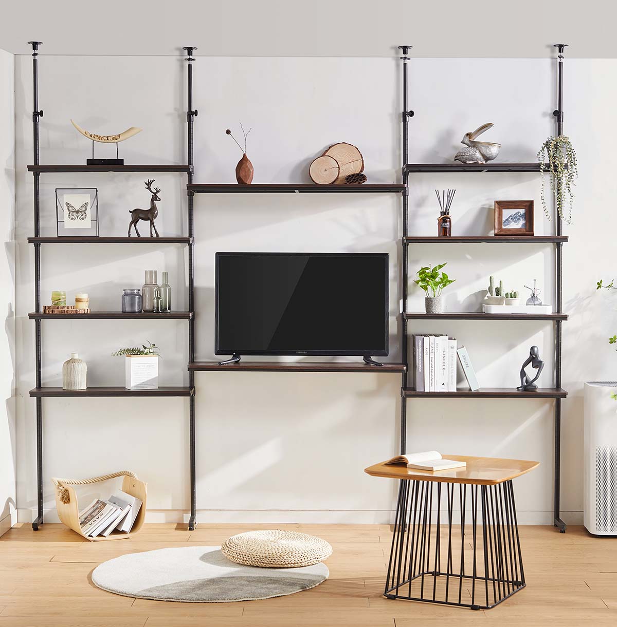 10-Tier Wall Mount Iron Pipe Shelf, DIY Open TV Stand, Bookshelf Retro Storage Shelves Pipe Shelving