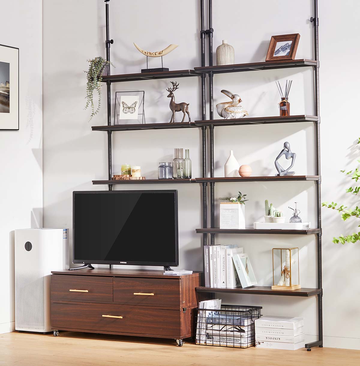 8-Tier Wall Mount Iron Pipe Shelf / DIY Open TV Stand / Bookshelf Retro Storage Shelves Pipe Shelving Hung Bracket / Industrial Pipe Shelving