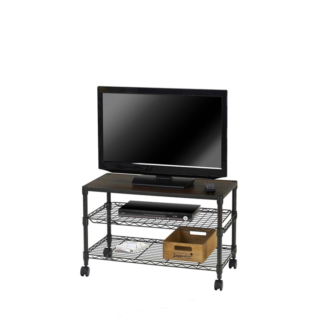3-Tier TV Stand with Wood Top / TV Console Table With Open Storage Shelves on Wheels For Living Room