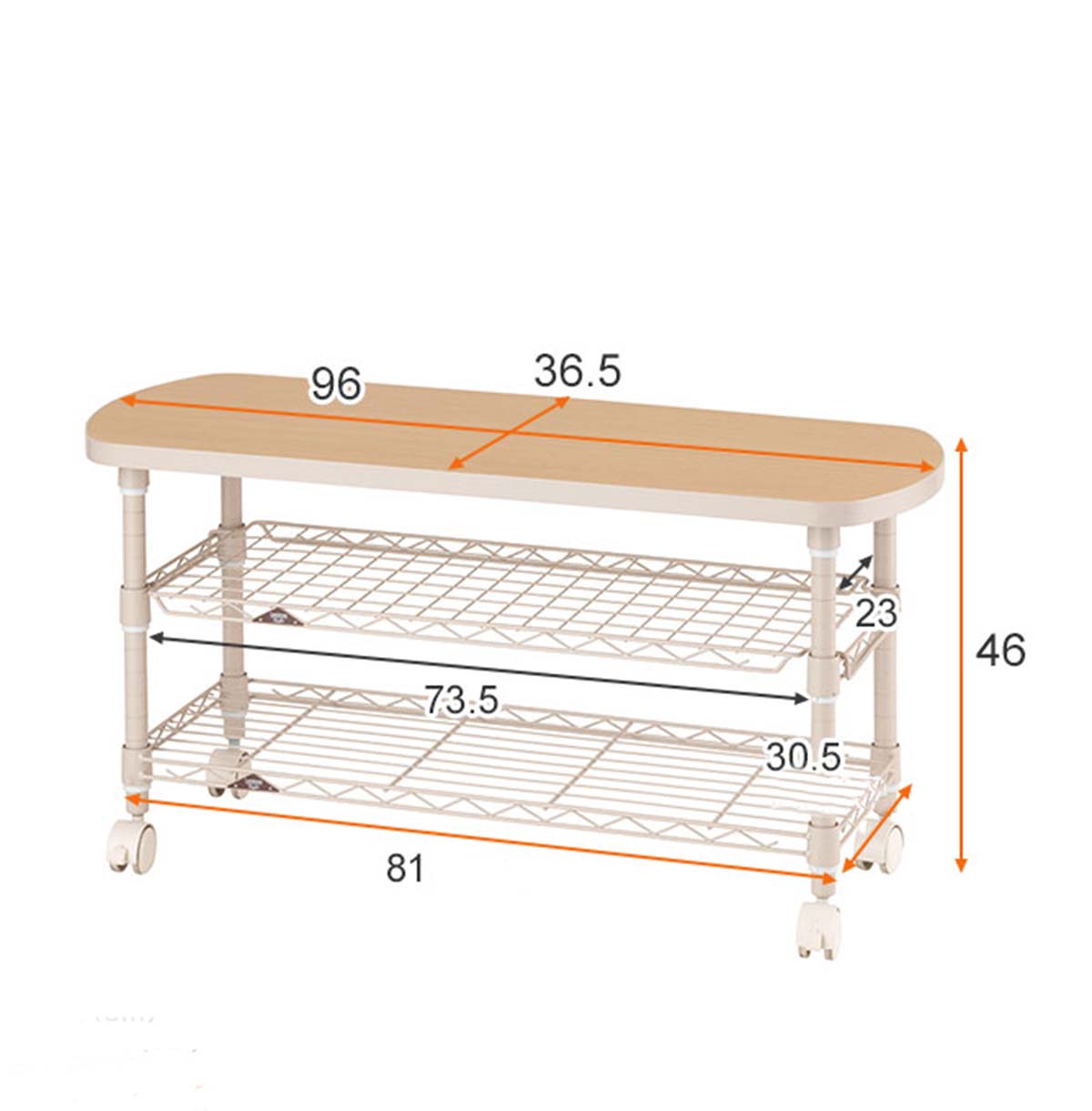 3-Tier TV Stand with Wood Top / TV Console Table With Open Storage Shelves on Wheels For Living Room  Bedroom 35-95