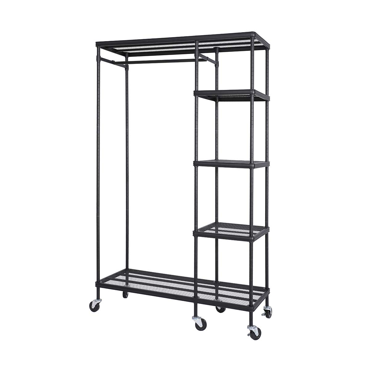 5-Tier Wire Closet Shelf Organizer With Hanging Rod  Freestanding Open Wardrobe Organizer