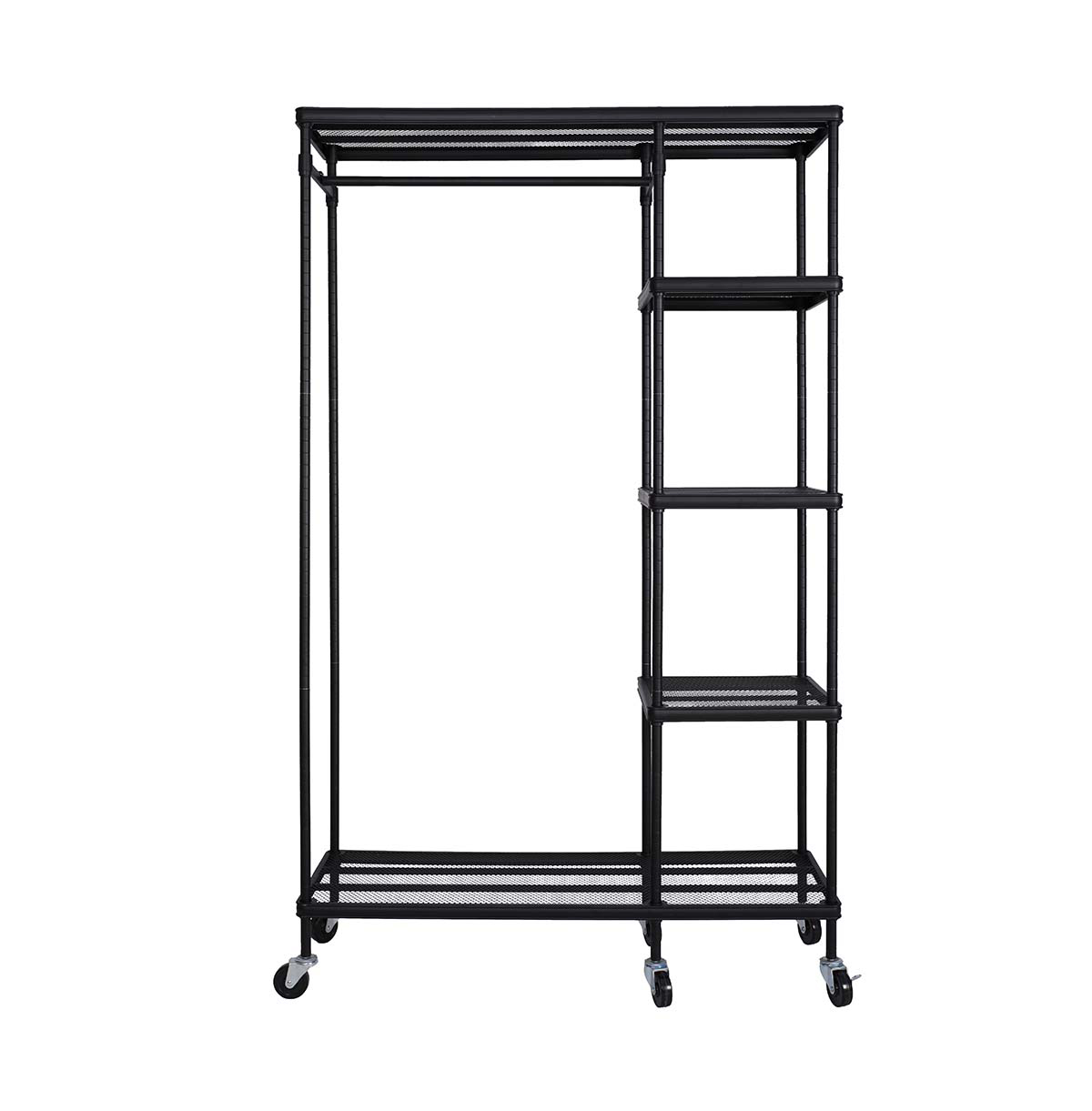 5-Tier Wire Closet Shelf Organizer With Hanging Rod  Freestanding Open Wardrobe Organizer