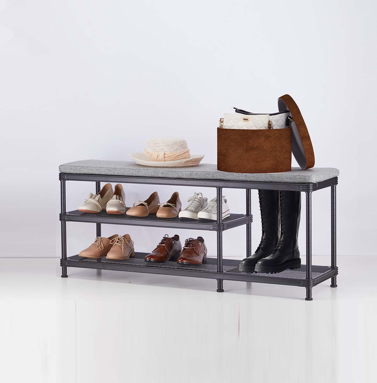 3-tier metal utility rolling cart