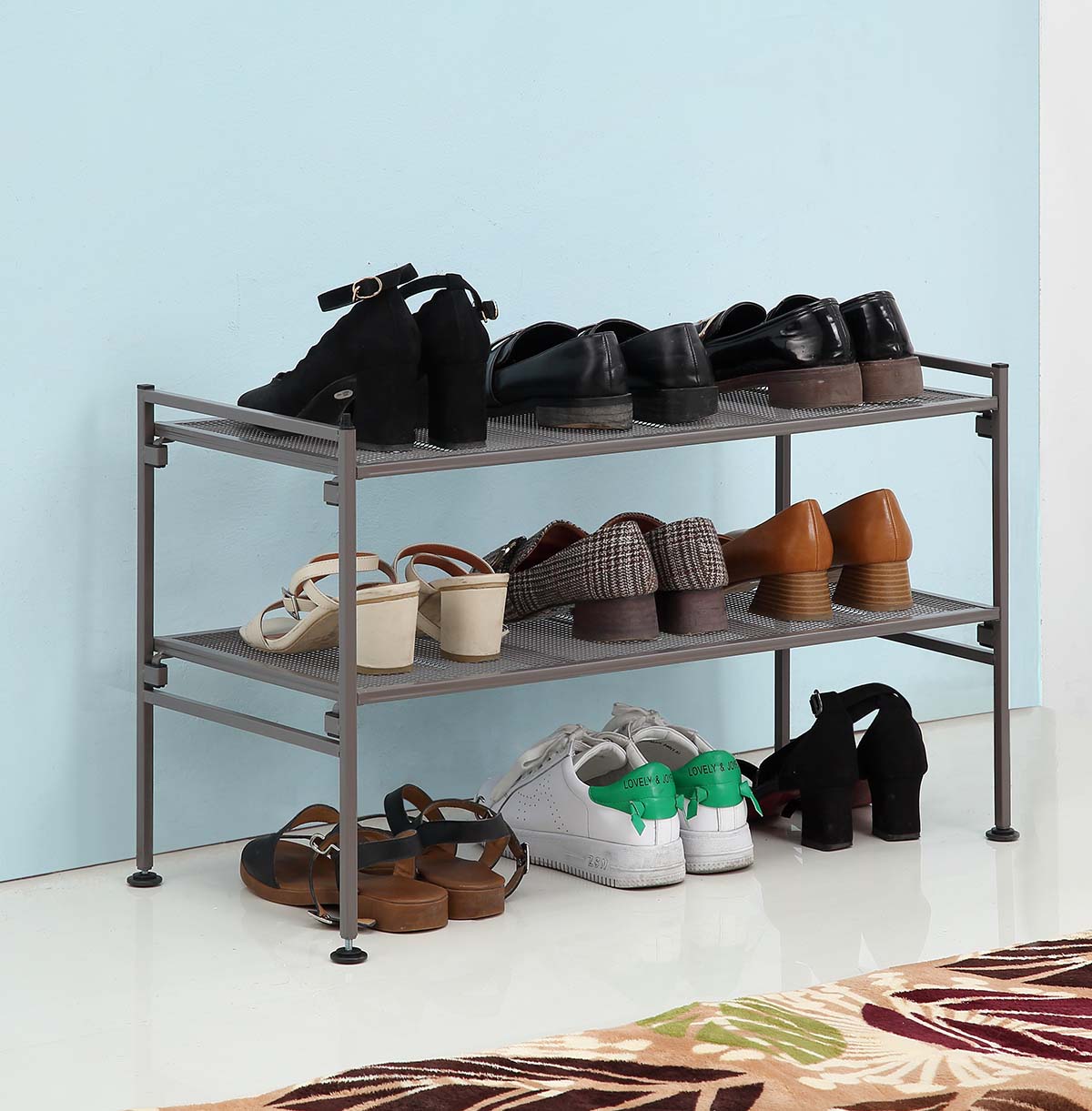 2-Tier Shoes Rack Shoe Shelf Storage Organizer With Mesh Shelves
