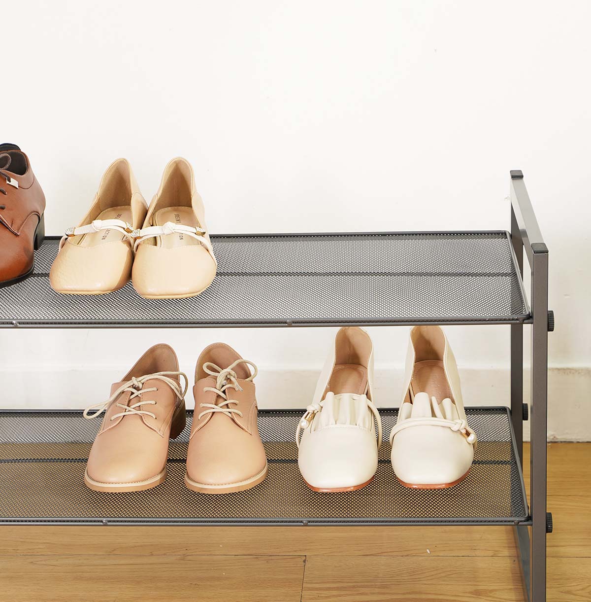 2-Tier Metal Shoe Rack with Mesh Shelves