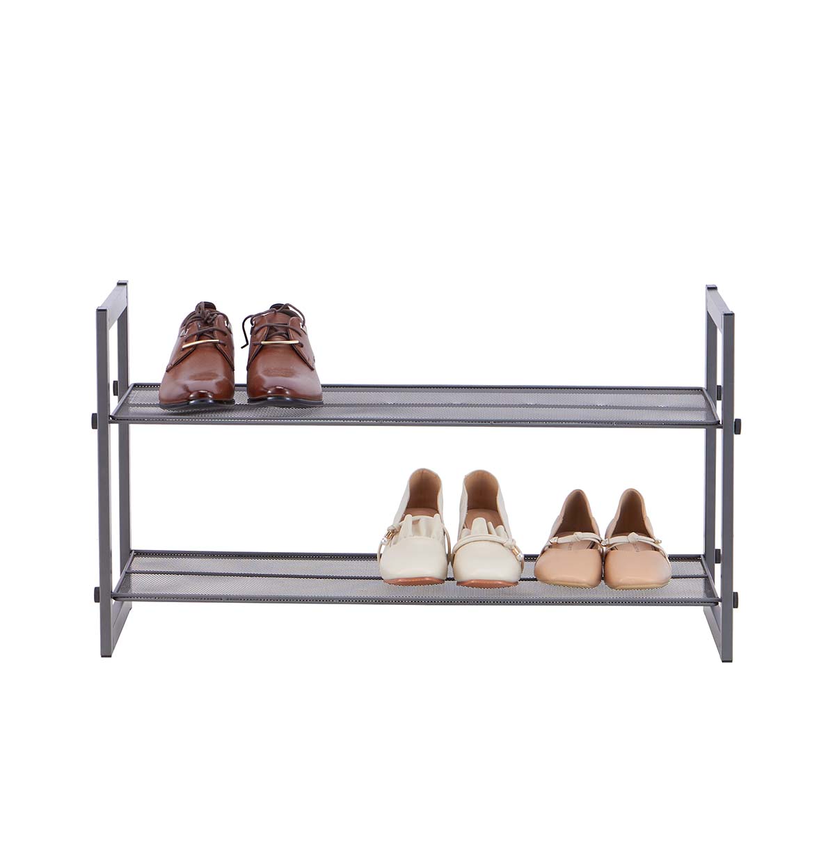 2-Tier Metal Shoe Rack with Mesh Shelves