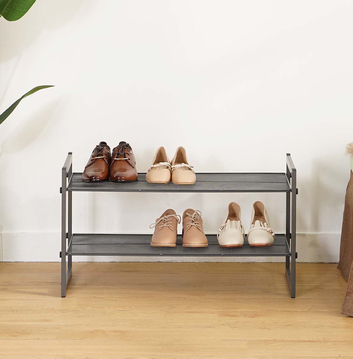 2-Tier Metal Shoe Rack with Mesh Shelves