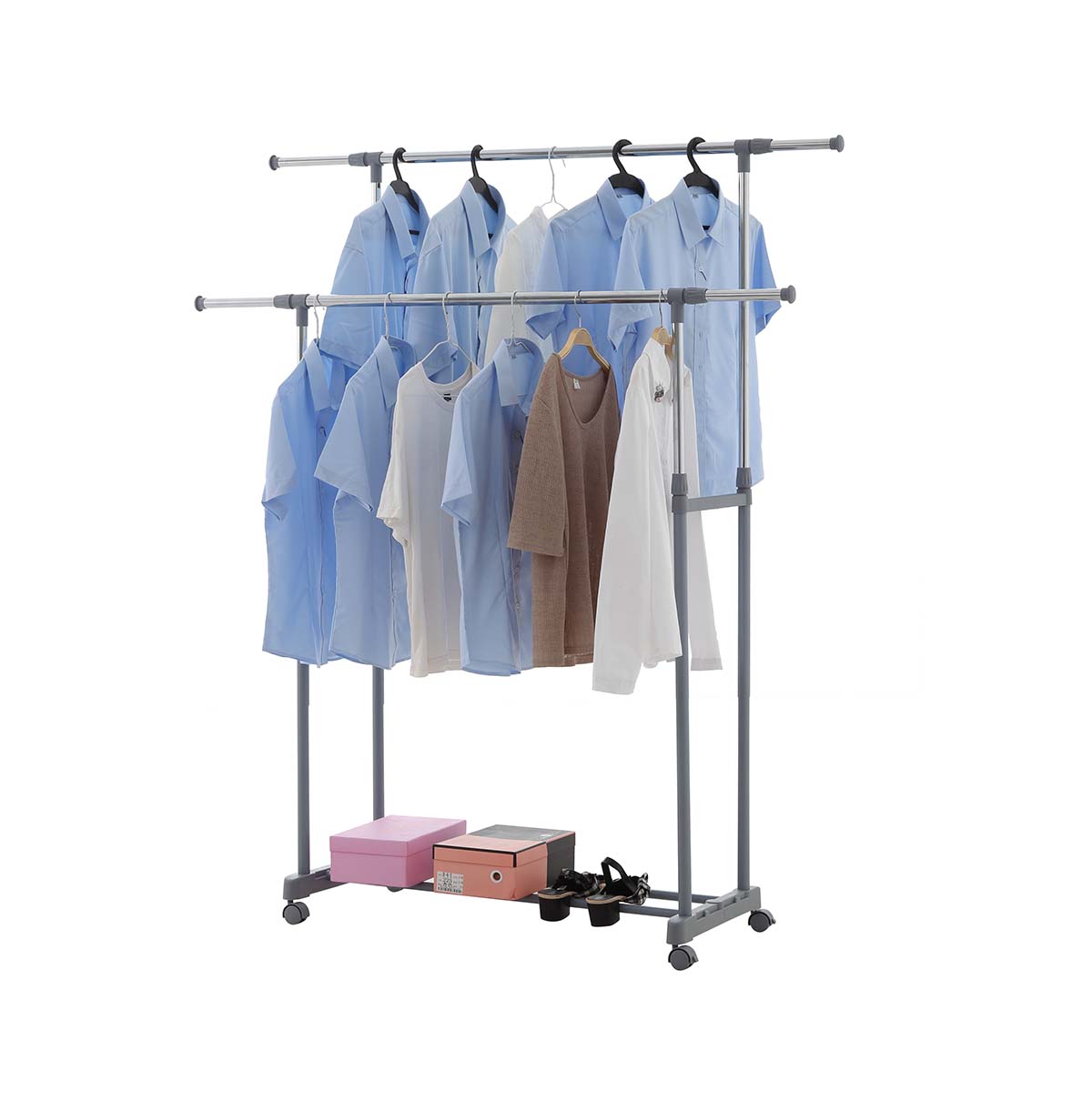 Simple Houseware Double Rod Portable Clothing Hanging Garment Rack