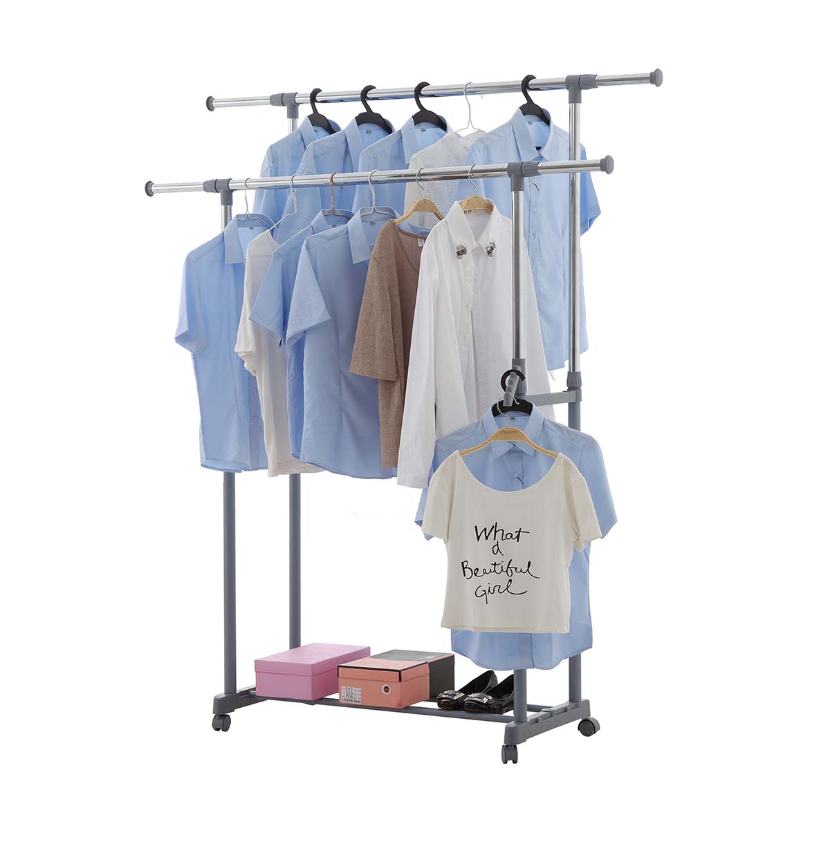 Simple Houseware Double Rod Portable Clothing Hanging Garment Rack