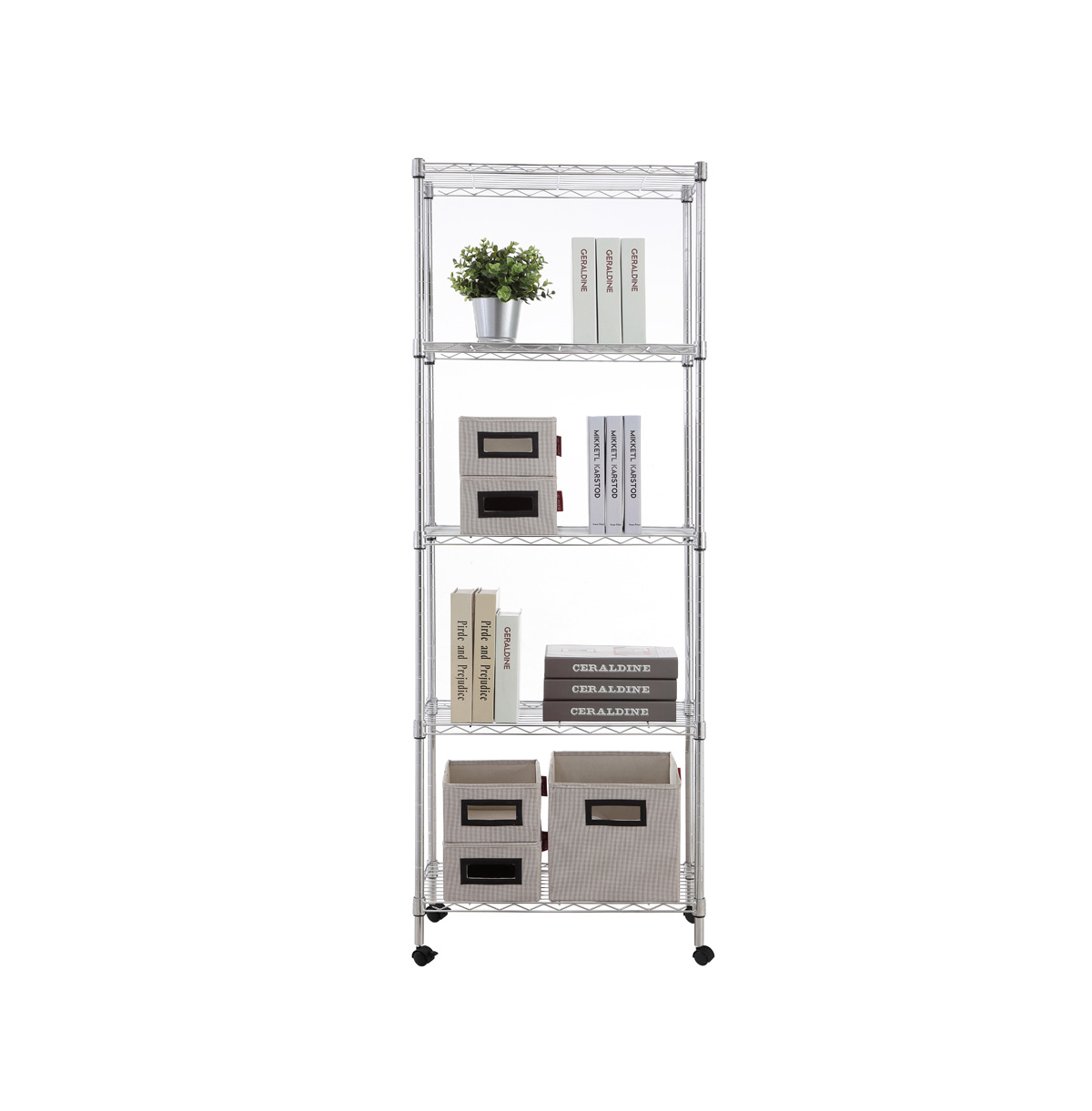 MZG Steel Storage Shelving 5-Tier with Wheels, Chrome