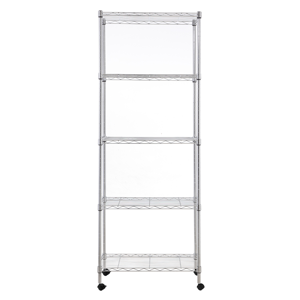 MZG Steel Storage Shelving 5-Tier with Wheels, Chrome