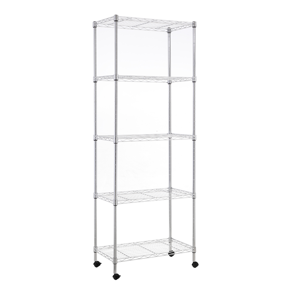 MZG Steel Storage Shelving 5-Tier with Wheels, Chrome