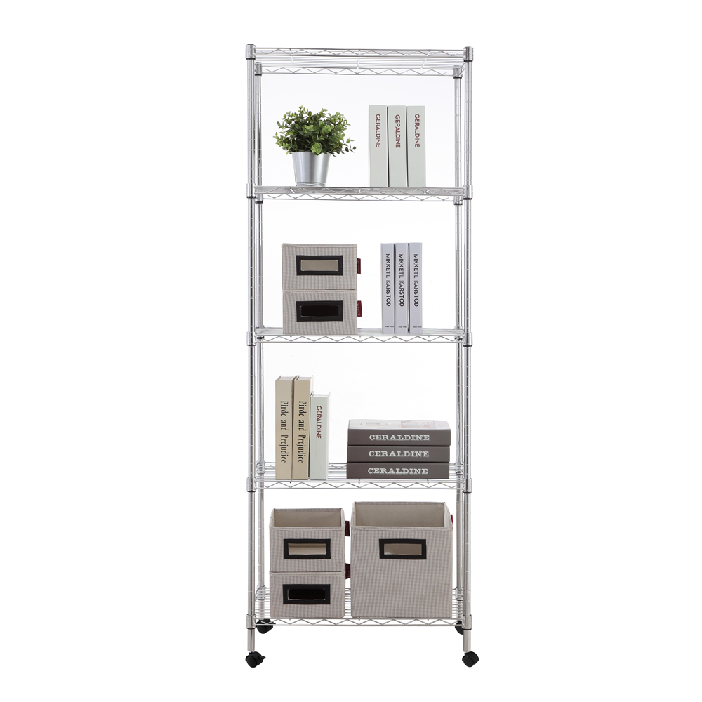 MZG Steel Storage Shelving 5-Tier with Wheels, Chrome