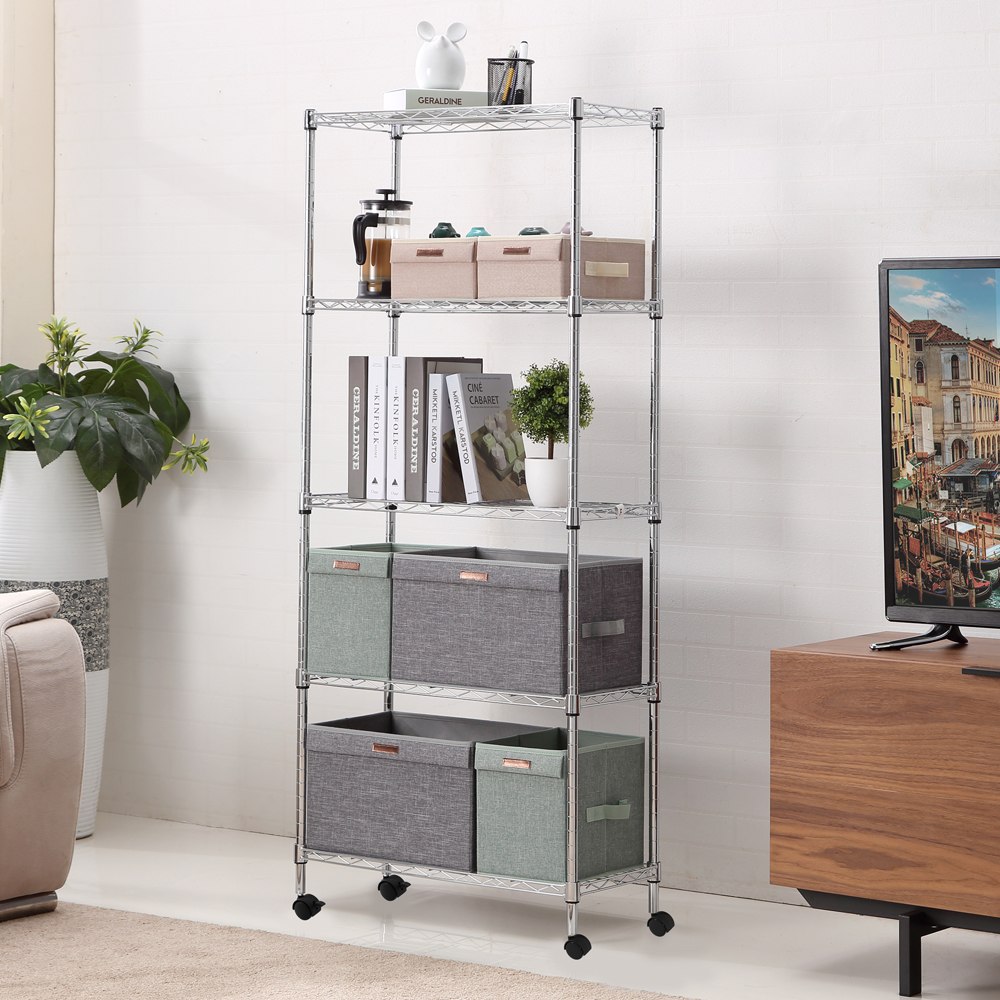 MZG Steel Storage Shelving 5-Tier with Wheels, Chrome