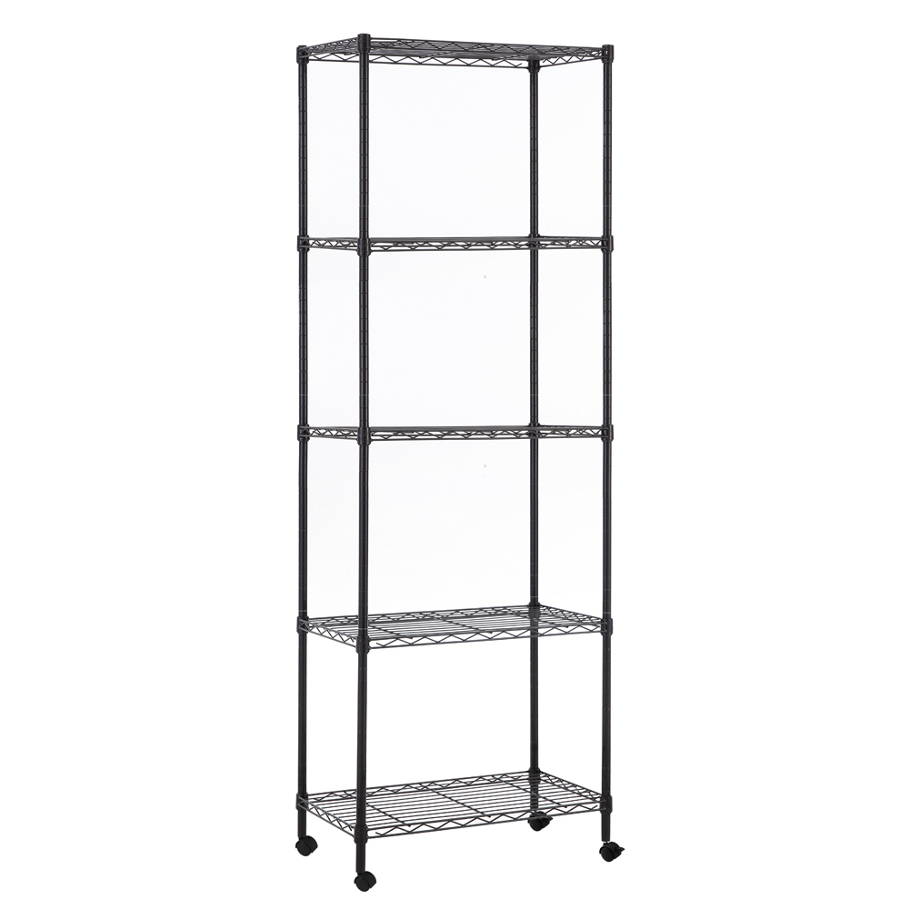 MZG Steel Storage Shelving 5-Tier with Wheels, Black