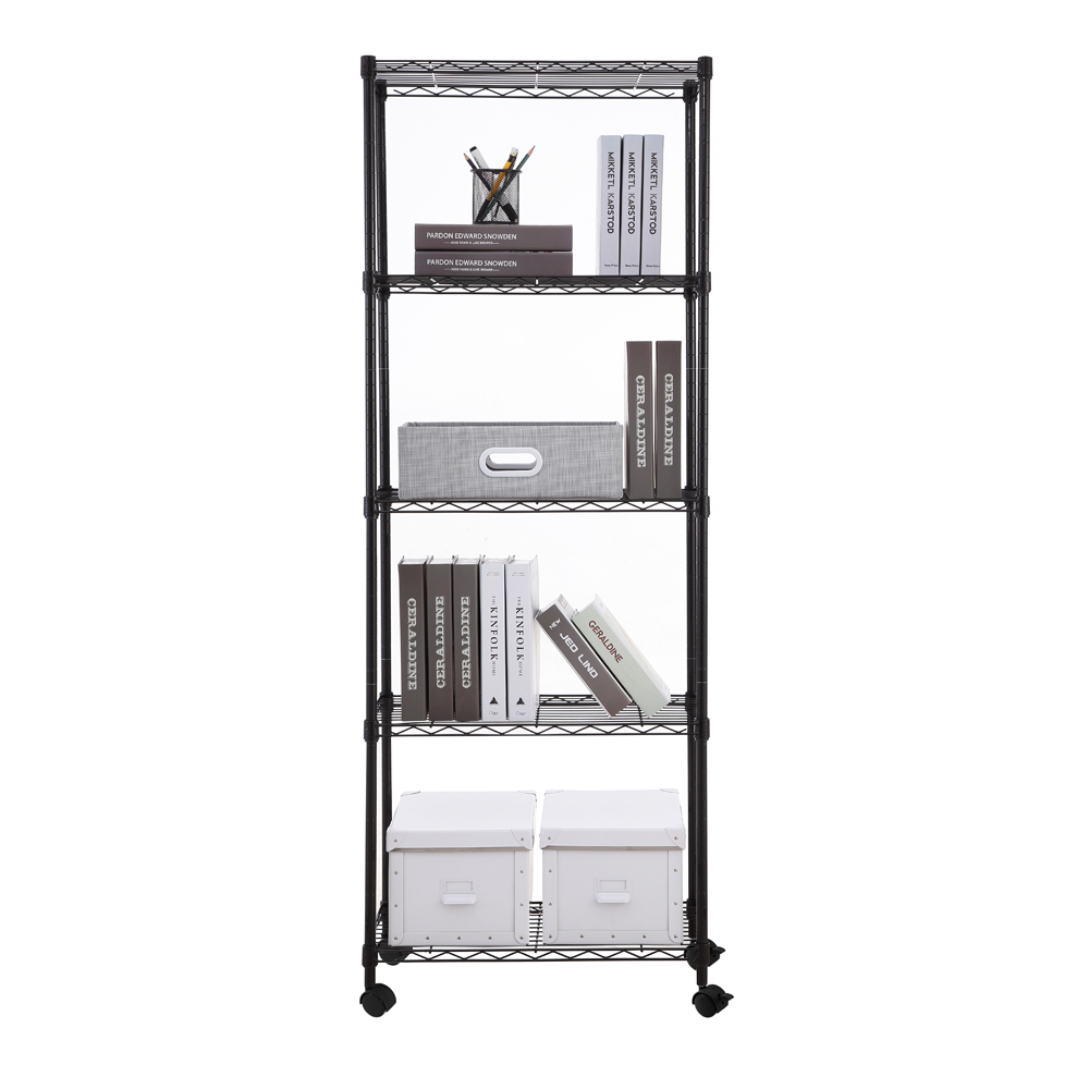 MZG Steel Storage Shelving 5-Tier with Wheels, Black