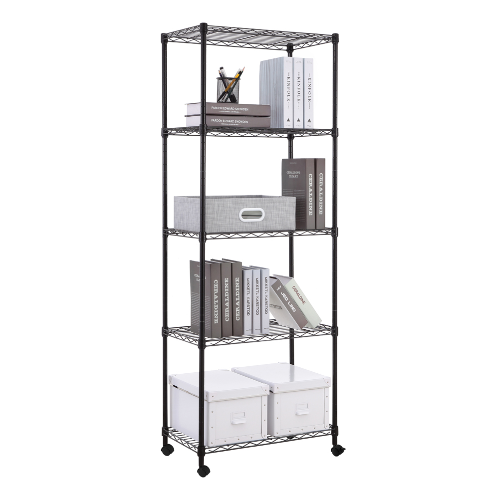 MZG Steel Storage Shelving 5-Tier with Wheels, Black