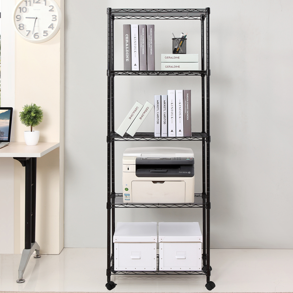 MZG Steel Storage Shelving 5-Tier with Wheels, Black