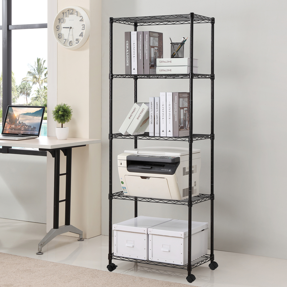 MZG Steel Storage Shelving 5-Tier with Wheels, Black