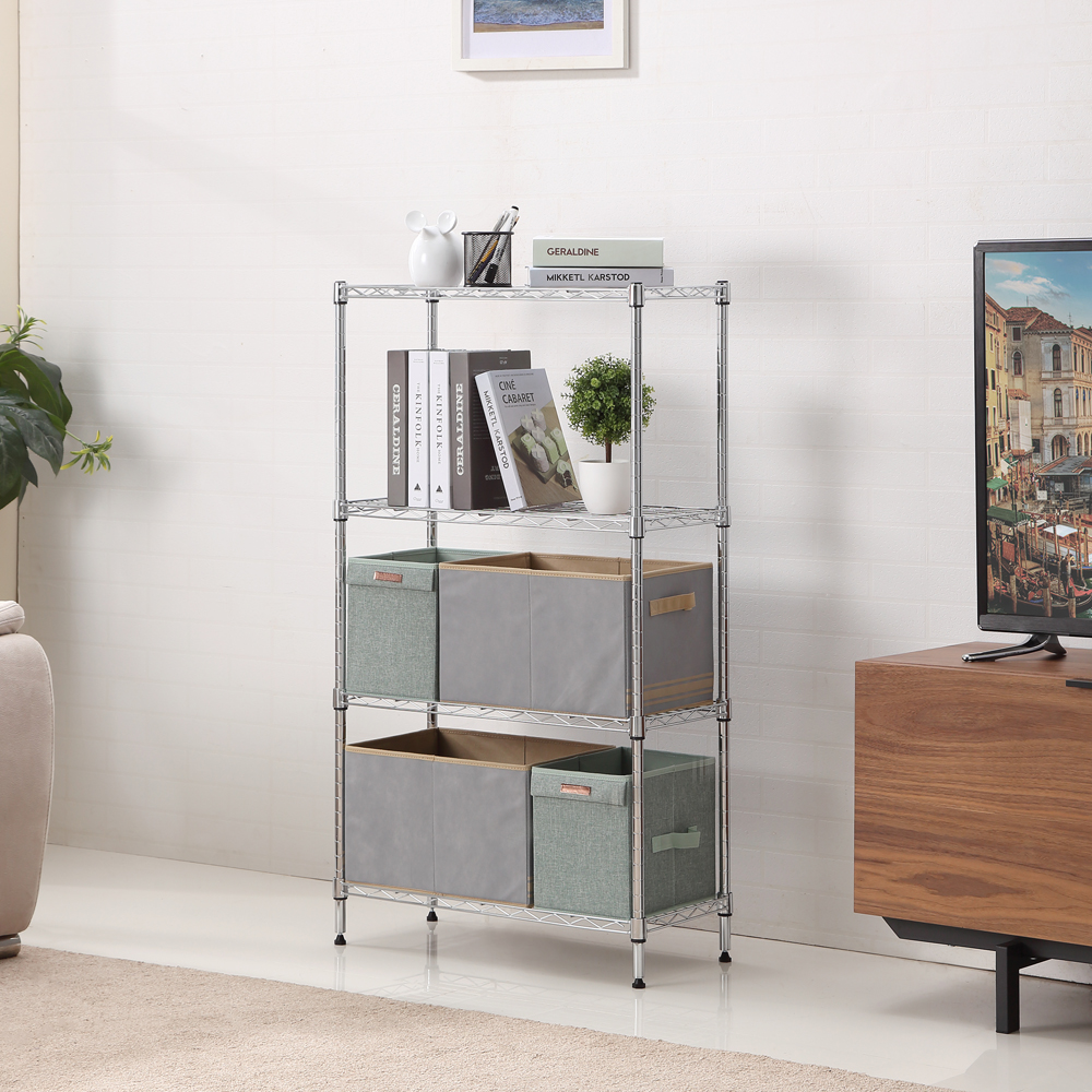 MZG Steel Storage Shelving 4-Tier Wide, Chrome