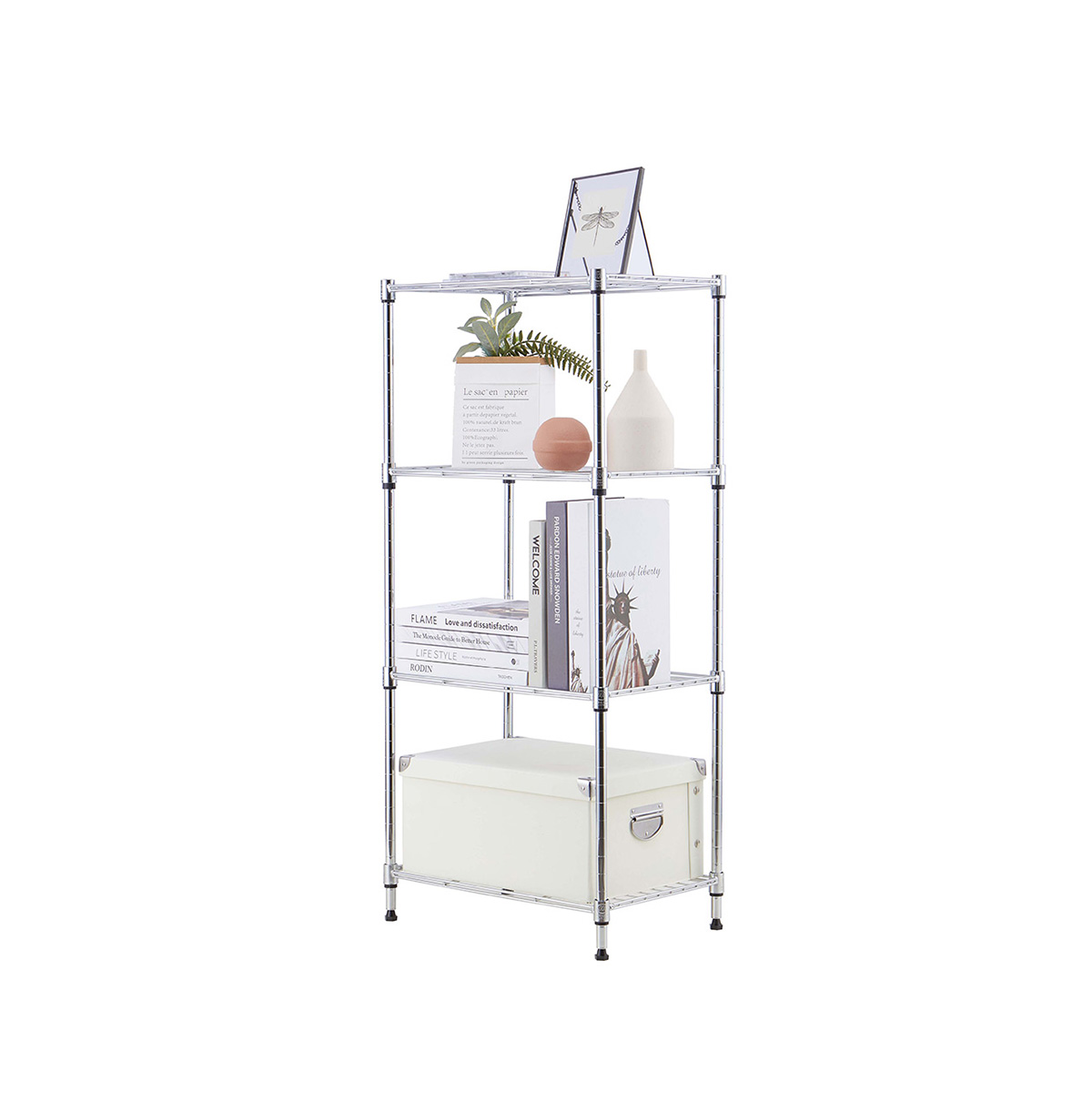 MZG Steel Storage Shelving 4-Tier Narrow, Chrome