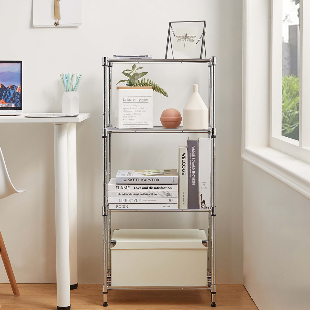 MZG Steel Storage Shelving 4-Tier Narrow, Chrome