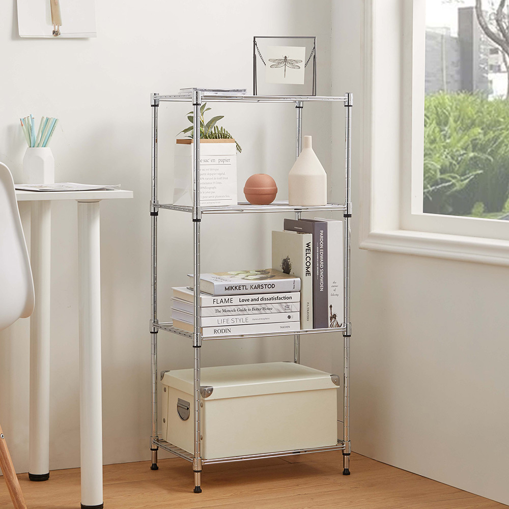 MZG Steel Storage Shelving 4-Tier Narrow, Chrome