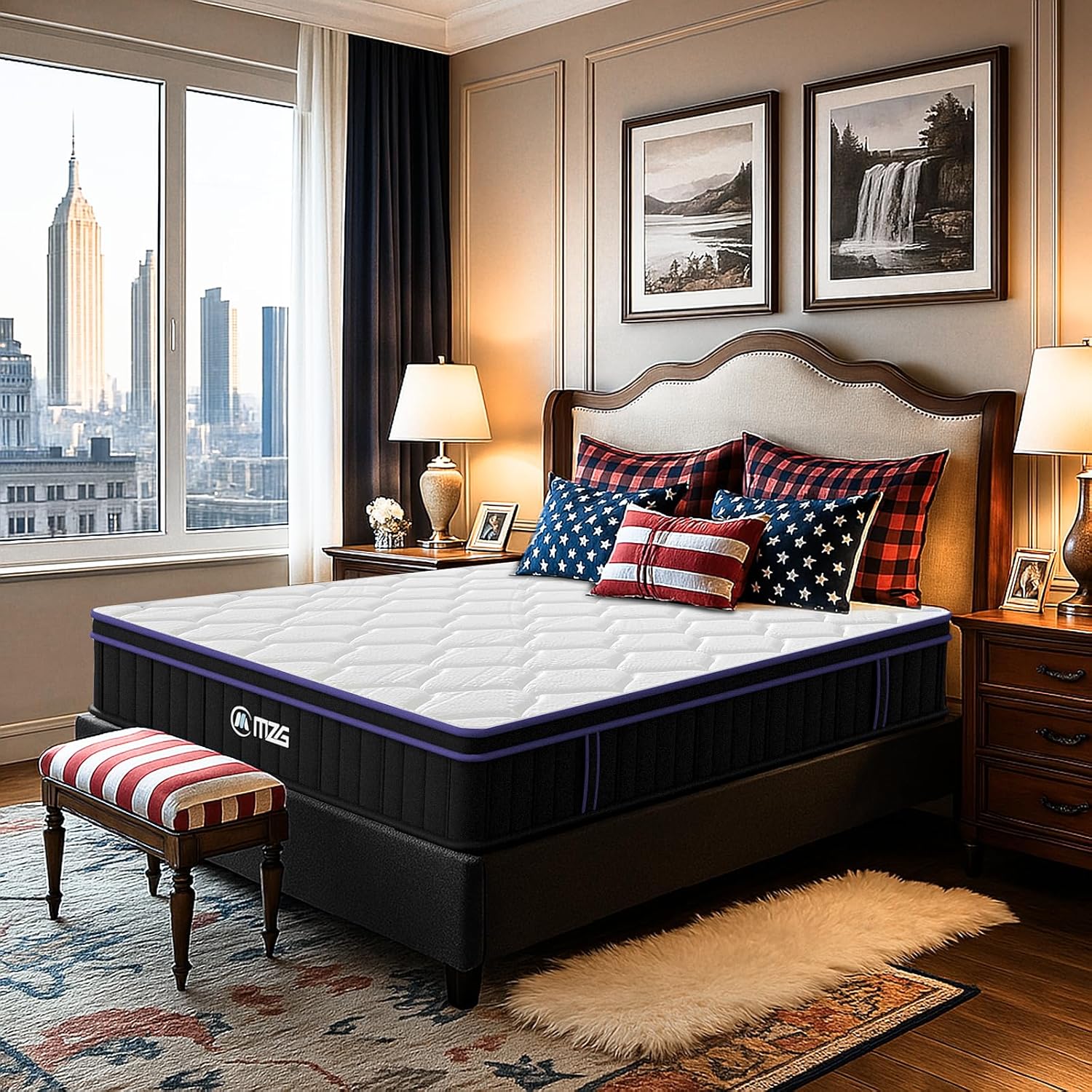 10 Inch Queen Size, Hybrid Mattress, Medium Firm, Gel-Infused Memory Foam, Pillow Top, Pocket Coils,